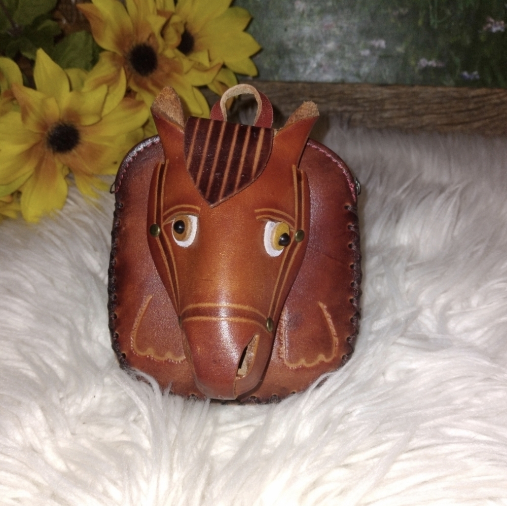 ❤️‍🔥Vintage Handcrafted Unique Genuine Leather Brown Horse Head 3D Zipper Pouch